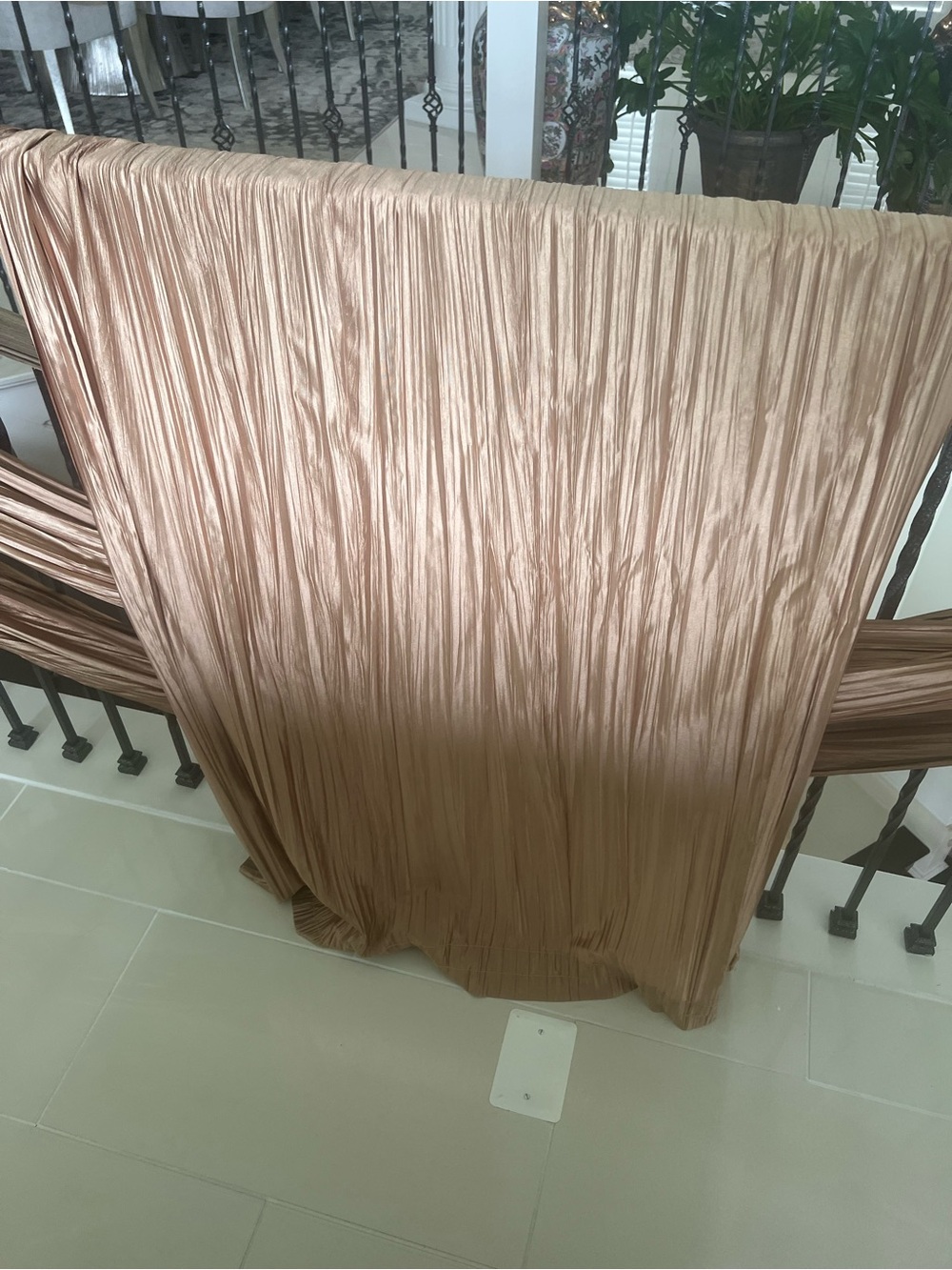 Shimmery Accordion Pleat Fabric Panel -  Gold Tone Panel & 3 swags